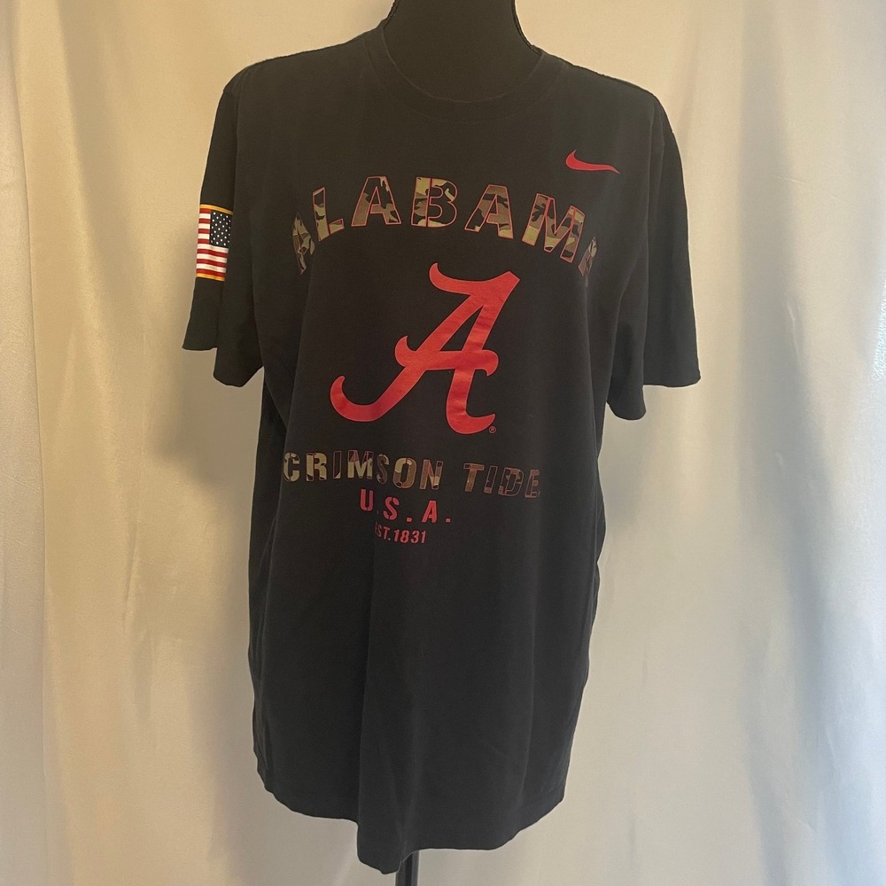 NCAA Alabama Crimson Camo Tide Roll Tide Nike Tee‎ Black USA Veteran M